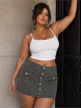 VIPONES Gray Cargo Mini Skirt XL Button Front Stretch Utility NWOT